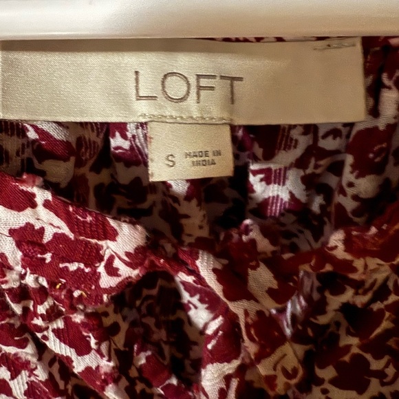 LOFT White and Pink Blouse with Bell Sleeves and Tie Front - Picture 2 of 3